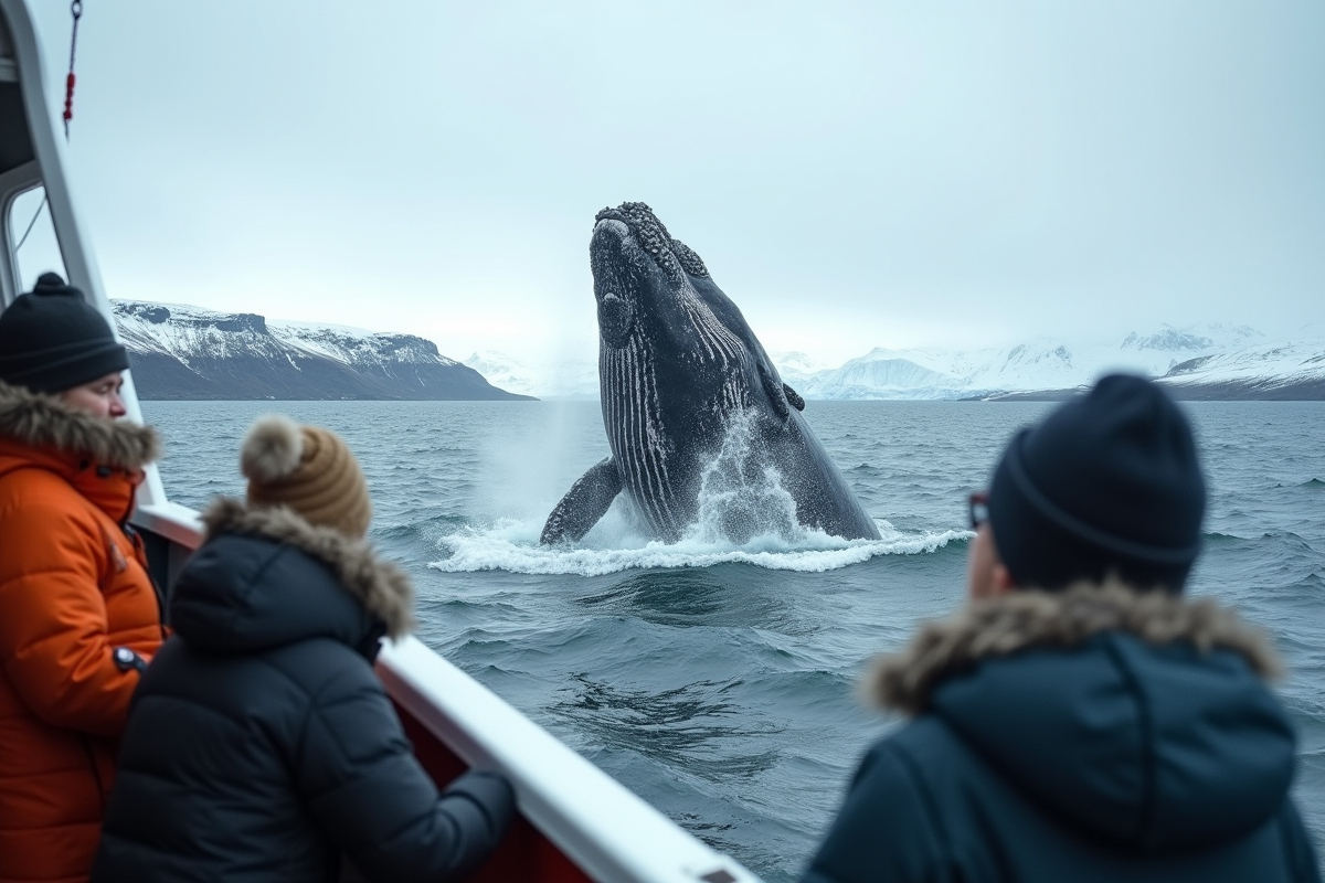 Baleine à bosse surgissant près d