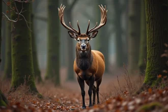 Cerf rouge mâle dans la forêt automnale