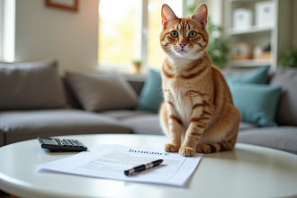 Chat domestique heureux près d'une assurance