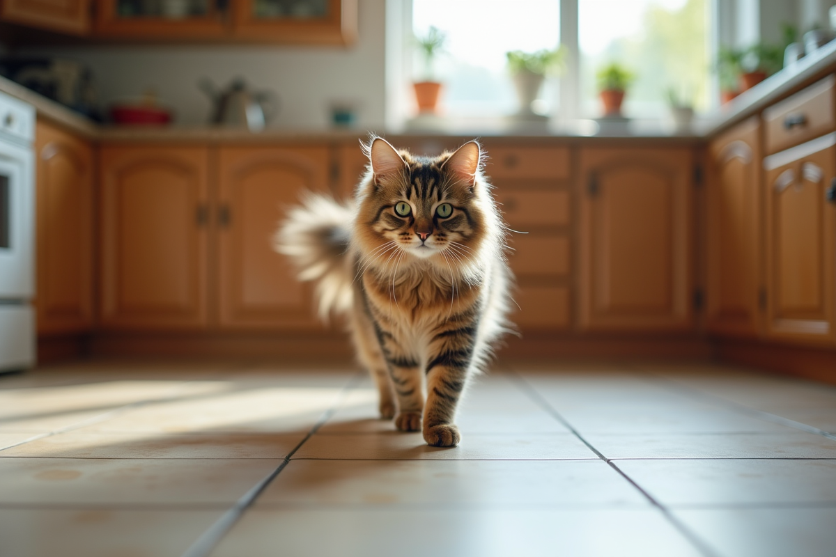 Chat tachette dans la cuisine près d’un accident
