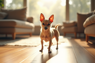 Chihuahua debout dans un salon lumineux et moderne