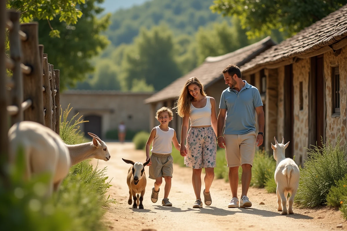 Famille avec enfants près des enclos en Provence