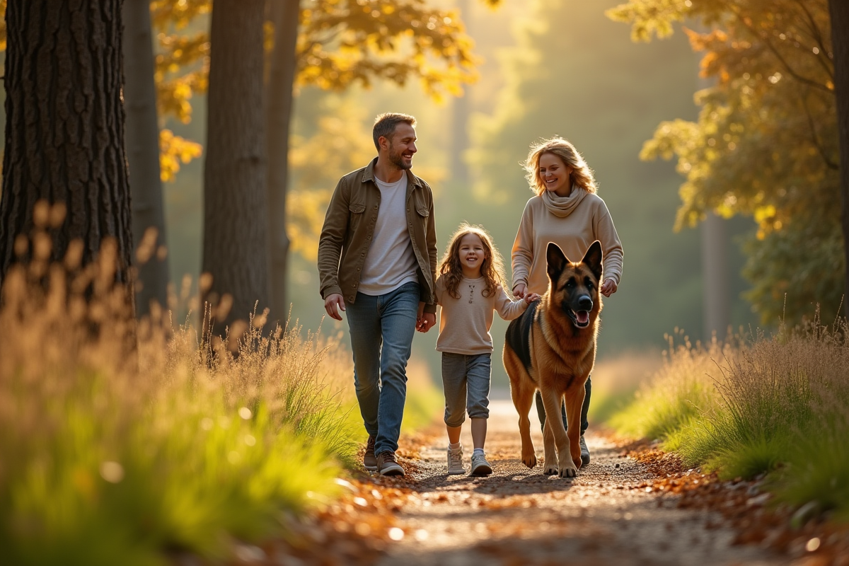 Famille avec berger allemand lors d
