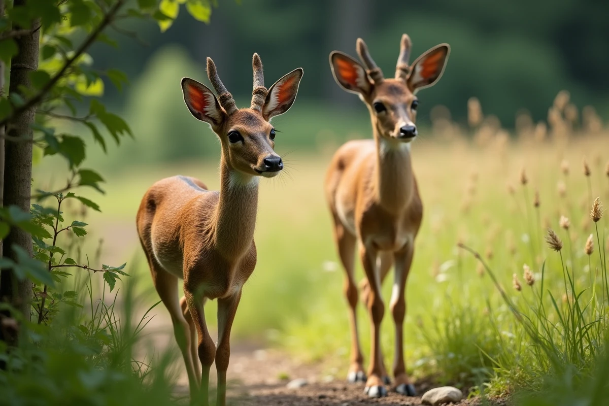 Jeune faon de cerf dans une clairière en été
