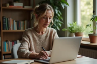 Femme signant une pétition en ligne pour la protection de la faune