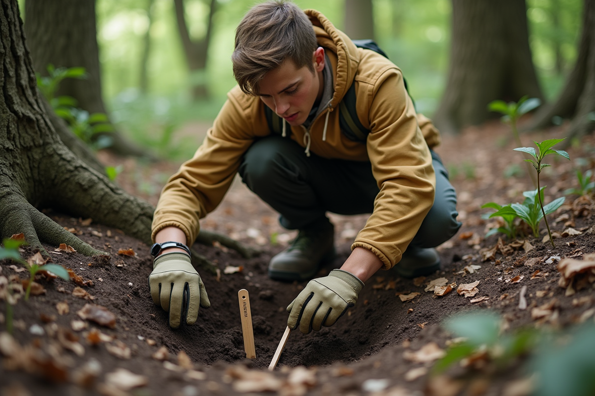 Jeune homme mesurant la profondeur d