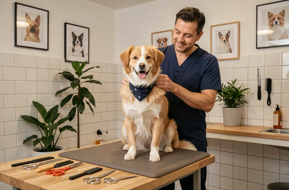 Chien toiletté et soigné dans un salon de toilettage moderne à Grenoble en Auvergne-Rhône-Alpes