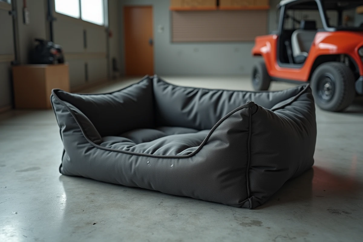 Panier pour chien ultra-résistant en nylon balistique avec cadre en aluminium soudé montrant des traces d'usure réelle
