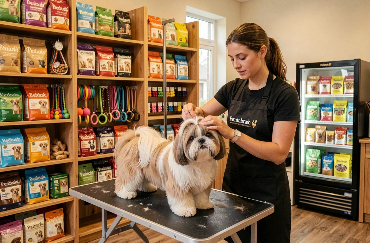 Salon de toilettage avec boutique de vente d'accessoires et d'alimentation pour chiens