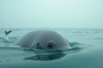 Un marsouins vaquita, l'animal le plus rare du monde, émergeant à la surface des eaux du golfe de Californie, capturé en photo documentaire réaliste