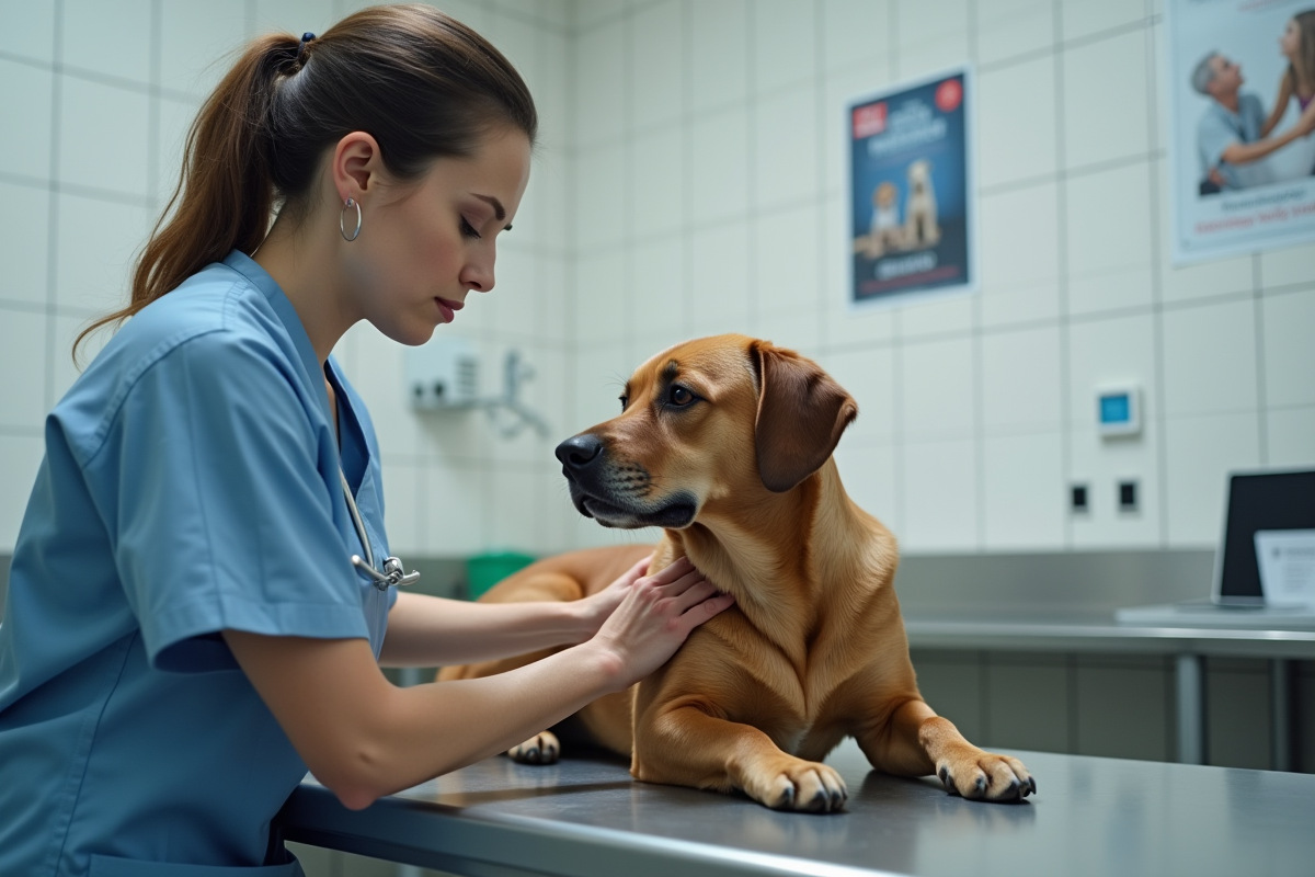 Vétérinaire femme examinant un chien dans une clinique