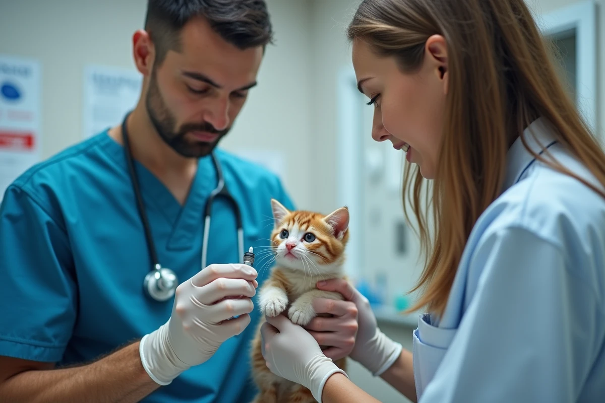 Vétérinaire montre comment donner des gouttes au chaton