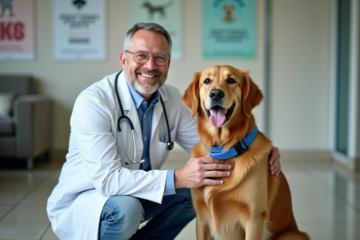 Vétérinaire avec un chien dans une clinique animale